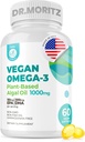DR. MORITZ Vegan Omega-3 Softgels voor volwassenen en kinderen, gemaakt van Algenolie met DHA EPA, Small Algen Omega 3 Supplementen, Veganist, 60 Tellen