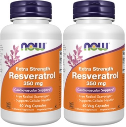 NOW Foods Supplements, Extra Strength Resveratrol 350mg, Natural Trans Resveratrol from 700 mg Japanese Knotweed Extract, 60 Veg Capsule, (Pack of 2)
