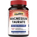 Vitalibre Magnesium Taurate 1600mg, 135mg Elemental Magnesium Per Serving, Chelated Magnesium for High Absorption, for Rest, Calm, Nerve and Heart Health Support, Vegan, Non-GMO, 240 Capsules