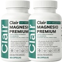 Clair Magnesio Premium, Clair Magnesium Glycinate, 4 Types of Magnesium, Suplemento de alta absorción, Ingredientes sin OGM, Sin Gluten ni SOJA, Apto para veganos, 90 CAPSULAS (2pc)