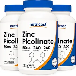 Nutricost Zink Picolinaat 50mg, 240 Vegetarische Capsules (3 flessen) - Glutenvrij en niet-GMO