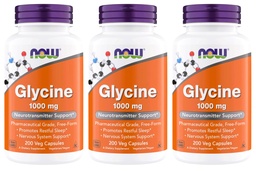 NOW Foods Glycine 1000mg, Free-Form Pharmaceutical Grade, Neurotransmitter Support*, Promotes restful Sleep*, Gluten Free, Vegan, Kosher 200 Vegetarian Capsules (Pack of 3)