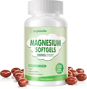 Magnesium Supplement Softgels, Gemakkelijke Absorptie Magnesium Glycinate 500mg, Hoge Biobeschikbaarheid Magnesium voor Slaap & Kalm Ondersteuning, Zenuwachtig, Spier & Bone Health 120 Softgels