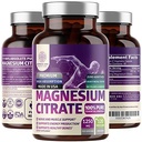 Pure Magnesium Citroen Capsules 1250mg, Gemakkelijk geabsorbeerd en gezuiverd spoor mineraal voor spier- en spijsverteringsondersteuning, 120 capsules