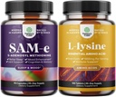 Bundle of Pure SAM E Supplement 150mg - Nootrope Same 150mg Per Serving for Memory & Brain Support and Lysine 1000mg Free Form - L-Lysine Supplement for Eye Health Lip Care Collagen Synthesis