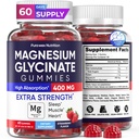 Magnesium Glycinate Gummies 400mg Extra Strength, Strawberry Flavor (60 Count) - Sugar-Free Supplement for Adults, Kids, Women & Men, Muscle & Relaxation, High Absorption Vegan Chewable