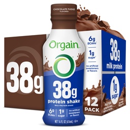 Orgain 38g High Protein Shake, Dairy Isolate Protein Milk, Chocolate Fudge, 6g BCAAs, 1g Sugar Per Serving, Meal Replacement, Ready to Drink, Keto Friendly, Gluten-Free 14 Fl Oz (Pack of 12)