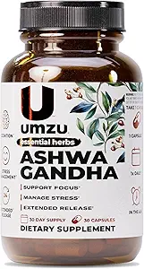 UMZU Ashwagandha Advanced Stress & Cortisol Support Supplement, Memory, Focus, Cognition, 24-uurs Extended Release (30 Day Supply 30 Capsules)