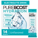 Pureboost Sugar Free Electrolyte Hydration Powder Packets – Unflavored, 14 Count – Zero Calories – Fast Hydration Drink Mix with 1000mg Sodium, Potassium & Magnesium