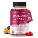 Hair Skin and Nails Gummies with Biotin 6000mcg - 60 Ct (30 Servings) - Beauty Multivitamin with Collagen, PABA & Vitamins A, C, D, E - Hair Growth Vitamins for Women & Men - Gelatin & Gluten Free