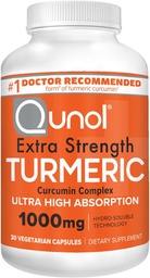 Qunol Kurkuma Curcumin Capsules, 1000mg Extra Sterkte Supplement, Gepatenteerde Hydro-Oplosbare Technologie, Alternatief voor Kurkuma Curcumin met zwarte peper, 30 Veggie Capsules