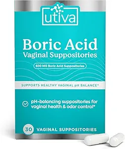 Utiva Boric Acid Suppositories for Women - pH Balance - Vrouwelijke Care - 600mg Boric Acid to Lower pH and Support Vaginanal Health, BV Behandeling voor Vrouwen, 30 Vaginale Suppositories
