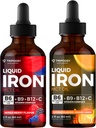 Supplément en fer liquide, gouttes de fer, femmes et hommes, B6, B9, B12, Vitamine C, Anémie, Constructeur de sang, Folate, Cellule de sang rouge, Soutien immunitaire, Huile MCT, Citrus, Berry mixte