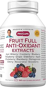 ANDREW LESSMAN Fruit Volledige Anti-oxidant Extracten 360 Capsules - 14 Natuurlijke Fruit en Bessen Extracten. Blauwe bosbes, Cranberry, Grape Seed, Granaatappel, Resveratrol, en meer. Gemakkelijk te slikken Capsules