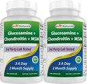 Meilleurs suppléments naturels, glucosamine Chondroïtine et MSM, 2600 mg par portion, (180 Nombre (paquet de 2))