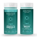 Iwi Omega-3 Minis & Cerveau Omega-3 Bundle, 30 portions, Algae Omega 3 à base végétale végétalienne avec EPA + DHA, Krill & Fish Oil Alternative, Aucun arrière-goût de poisson
