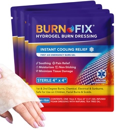 BurnFix® - 4 Pack-Burn Gel Dressing 4 x 4" Burn Care Cream EHBO behandeling. Onmiddellijke Pain Relief Hydrogel Burn Dressing voor 1e, 2e graad Burns, Razor & Sunburns voor thuis, Werk, Brand, EMS