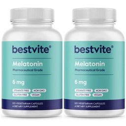 BESTVITE Melatonine 6mg (240 Vegetarische Capsules) (120 x 2) - Geen Stearates - Veganistisch - Niet GGO - Glutenvrij