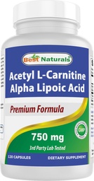 Best Naturals Acetyl L-Carnitine en Alpha Lipoïne Acid 750 mg 120 Capsules