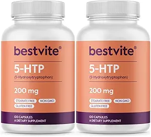 BESTVITE 5-HTP 200 mg per capsule (240 capsules) (120 x 2) - Geen stearates - Geen stroommiddelen - Glutenvrij - Niet GGO