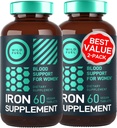 Vegan Iron Supplement for Women with Folic Acid - 35 mg Blood Builder Ferrous Sulfate, Folic Acid 400 mcg - Iron Pills for Women with Anemia & Zwangerschap Support - 120 Glutenvrije tabletten - 2Pack