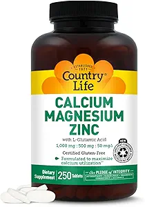 Landleven Calcium Magnesium Zink met L-glutaminezuur, Dieetsupplement voor Bone Support, Gecertificeerd Glutenvrij, 1000mg/500mg/50mg, 250 tabletten