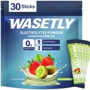 Electrolytes Powder Packets Sugar Free Hydration Packets, 30 Sticks Electrolyte Packets Drink Mix Liquid Daily IV for Low Sodium Calorie, 9 Electrolytes, 3 Vitamins, Strawberry Kiwi