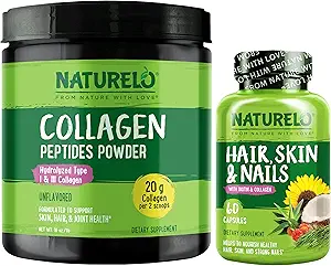 NATUURLO Haar, huid en nagels Multivitamine, 60 Count Collageen Peptide Powder, 45 Serves