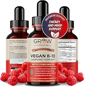 Vegan B12 gouttes liquides complexes sublinguales - supplément de méthylcobalamine premium pour la peau et les ongles cheveux plus forts Vitamine b12 b6 b5 b3 & b2 Boost énergie naturelle, système immunitaire et soutien de focalisation mentale