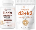 Micro Ingrediënten Vitamine D3 5.000iu + K2 100mcg Softgels & Lions Mane Supplement 240 Veggie Capsules Bundel 2 Pack 