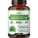 Zazzee Extra Strength Saw Palmetto 20:1 Extrait, 6000 mg Strength, 40% Acides gras, 120 Capsules végétaliennes, 4 mois d'approvisionnement, concentré et normalisé extrait 20X, non-OGM, tout naturel, fabriqué aux États-Unis