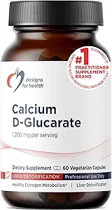 Designs for Health Calcium D-Glucarate - 1200mg CDG pour le soutien du foie - Détoxification + supplément de soutien au métabolisme de l'hormone saine pour les hommes + les femmes - non-OGM, sans soja (60 capsules)