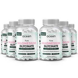 Organics Ocean Pure Magnesium Glycinate met zink - Maximale sterkte chelated Magnesium Supplement voor vrouwen en mannen voor spierkrampen en slaapondersteuning - 6 flessen