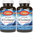 Carlson - MCT & Omega-3, Coconut Oil, Caprylic & Capric Acids, EPA & DHA, Energy Production, Fat Metabolism & Brain Health, 60 Softgels (Pack of 2)