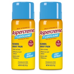 Aspercreme Lidocaine Dry Spray Soothes Aggravated Nerves, Numbing Topical Pain Relief Spray with Max-Strength 4% Lidocaine Sprays at Any Angle, 4 Oz., 2 pk
