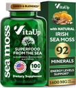 VitaUp Wildcrafted Irish Sea Moss Capsules with Burdock Root & Bladderwrack - USA Made Sea Moss Advanced for Hair, Skin, Immune & Energy Levels Support - SeaMoss Pills - 100 Vegan Capsules