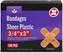 Kleefband - Doos van 100 3/4" Flexibele Sheer Plastic Bandages voor knipsels, scrapes, brandwonden - Latex Gratis, Steriele Kleine Bandages