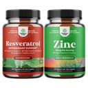 Ensemble de Youthful Trans Resveratrol - Capsules Resveratrol avec activateur AMPK pour la santé cellulaire et la vitalité et supplément de soutien immunitaire de 50mg - Complexe Zinc pour améliorer la peau et les ongles capillaires