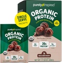 Poudre de protéines organiques purement inspirée, 14 sachets à portion unique, chocolat riche et décadent - 20g de poudre de protéines à base végétale pour les smoothies et les shakes - Sans lait, sans OGM - pour les hommes et les femmes
