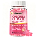 Calcium Citrate Gummies 2000 mg - Calcium Supplement for Women & Men,60 Ct | Plus Vitamin D3, K2, Magnesium, Zinc - High Absorption Supports Bone, Teeth & Immunity - Peach Flavor, Sugar-Free, Vegan