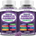 Gummies de la baie aînée Soutien immunitaire, soutien quotidien pour les enfants et les adultes*, avec la baie aînée de Sambucus, le zinc, la vitamine C, D3, B6, B12, Plus - Supplément alimentaire - 140 Compte