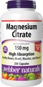 Webber Naturals Magnesium citraat, 150 mg per capsule, 250 capsules, hoge absorptie, helpt ondersteuning van botten, tanden en juiste spier- en hartfunctie, gluten en zuivelvrij