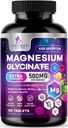 Magnesium Glycinate 500mg - Gecheld voor Ultra Absorptie - Ondersteunt bot, spier, zenuwen & hart gezondheid, natuur's slaapondersteuning, Beste Magnesium Supplement Pillen voor het hele lichaam ondersteuning - 120 tabletten