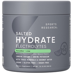 Sports Research® Salted Hydrate Electrolytes Cucumber Lime, 45 Servings | Limited Edition Summer Flavor with more Sodium for Better Hydration | Sugar-Free, Vegan, Non-GMO