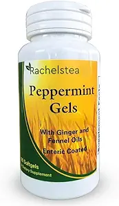 Gels de menthe poivrée: 90 softgels enrobés d'entérique avec des huiles de gingembre et de fenouil du thé de Rachel