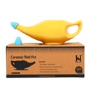 HealthGoodsIn Ceramic Neti Pot, Dishwasher Safe, Premium Handcrafted with 2 Silicone Nozzle Tip and Salt for Sinus - 225 Ml. Capacity (Yellow)