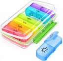AUVON Pill Box 2 fois par jour avec la conception de l'humidité-proof, l'organisateur de pilule hebdomadaire AM PM avec des fentes de poche portables, cas de pilule 7 jours avec double protection pour la vitamine, la médecine, les médicaments, et le supplément
