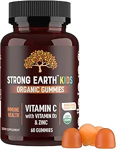 YUM-V'S Kids Strong Earth - Gommies de santé immunitaires organiques avec vitamine C, vitamine D3 Plus Zinc - Système immunitaire Boost Zinc, vitamine C, Gommies de vitamine D - Multivitamine Gummy (60 Nombre)