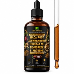 HERBALICIOUS Ashwagandha Maca Fenugreek Liquid Drops – 5-in-1 Herbal Blend with Tongkat Ali & L-Arginine – Berry Flavored Daily Vitality Supplement – Vegan Friendly – 2 fl oz