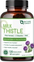 NATURE TARGET Milk Thistle Supplement for Liver Cleanse Detox & Repair, Support Supplement with 350mg of 30:1 Milk Thistle Extract Equivalent aan 10500mg, 120 Veggie Capsules(60 Days Supply)